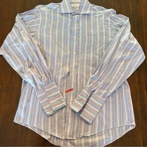 Faconnable Men’s 100% Cotton French Cuff Striped Dress Shirt Size 3-15 1/2 L